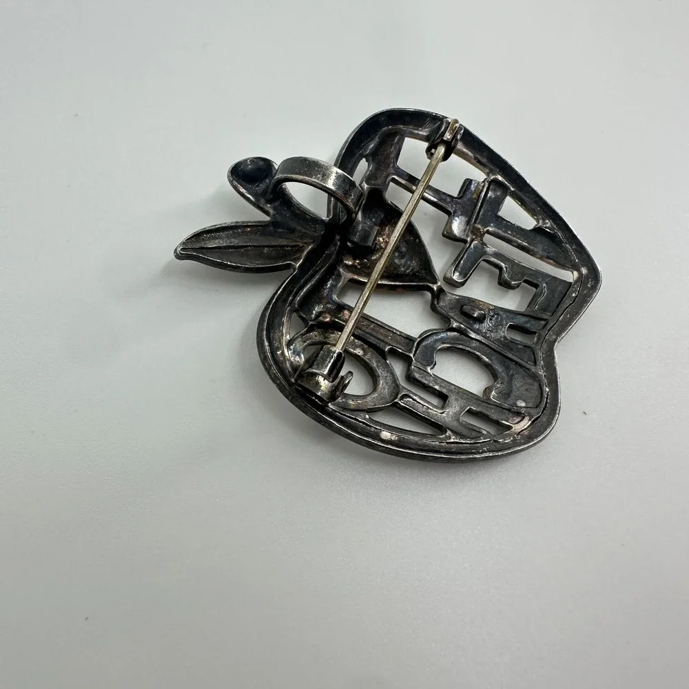 Vintage Apple I Heart To Teach Brooch Pendant Silver‎ Tone Teacher Gift Pin